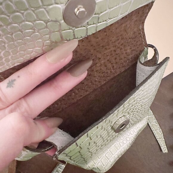 Iridescent Snakeskin Leather Crossbody Bag Green Brown - Picture 4 of 4